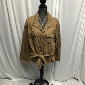 Effortless Utility Chic Jacket Womens Sz Large 12-14 Tan Brown Snaps Lightweight